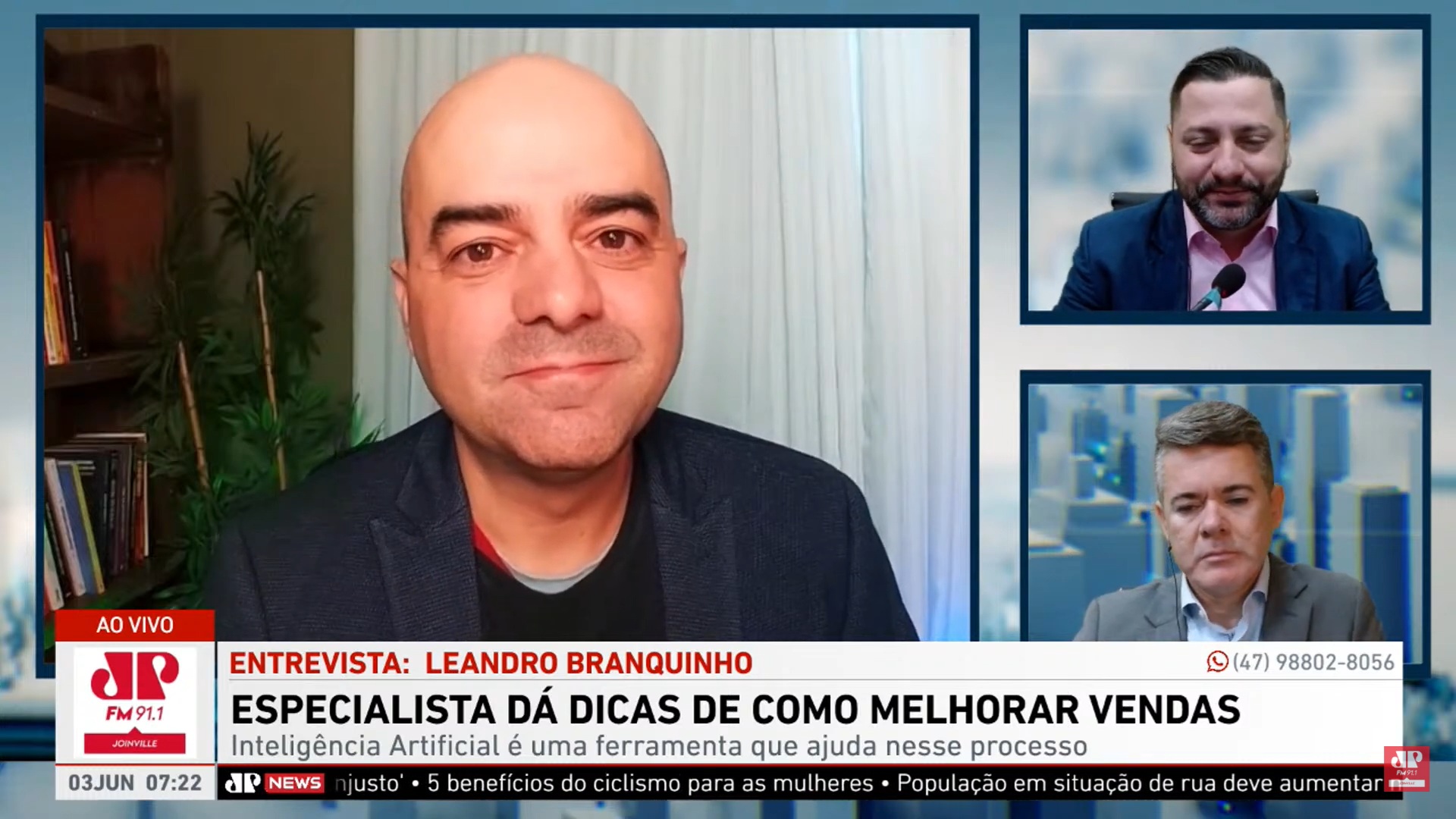 Palestrante de Vendas sendo entrevistado na rádio Jovem Pan