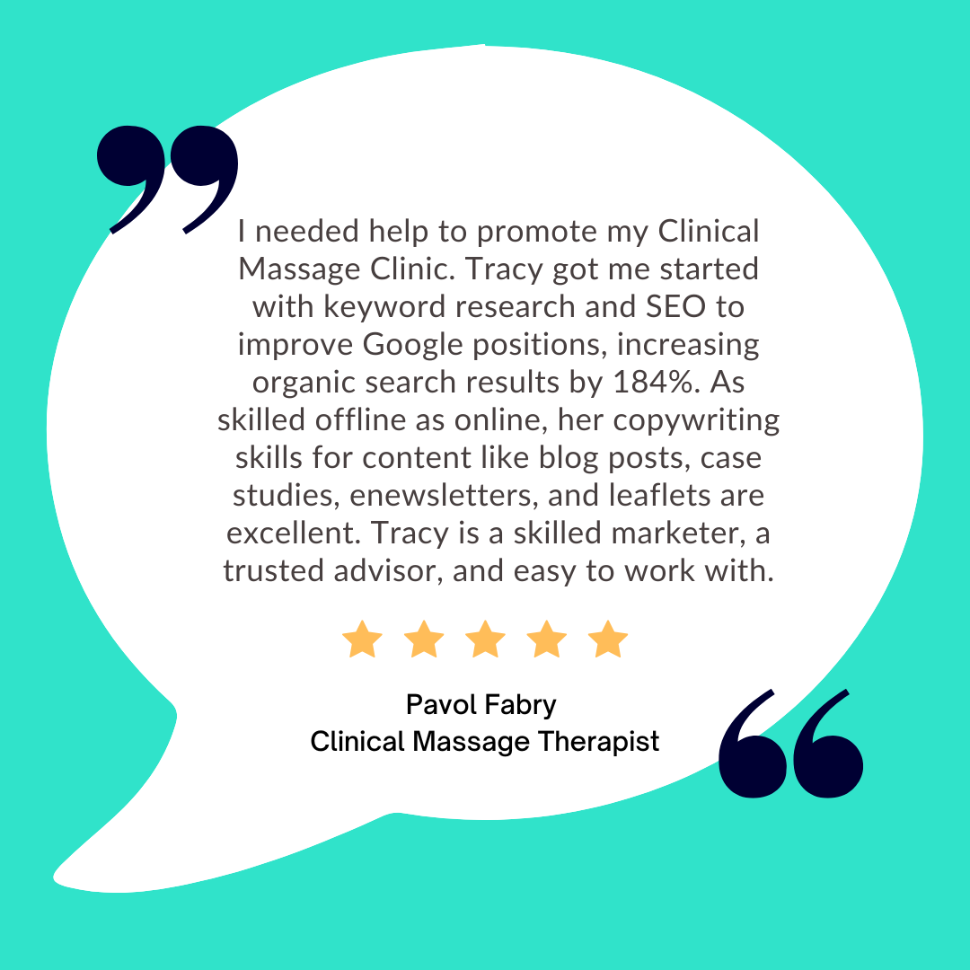 Testimonial about marketing services for a massage clinic.