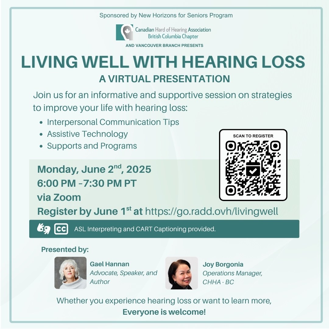 Virtual presentation on living well with hearing loss.
