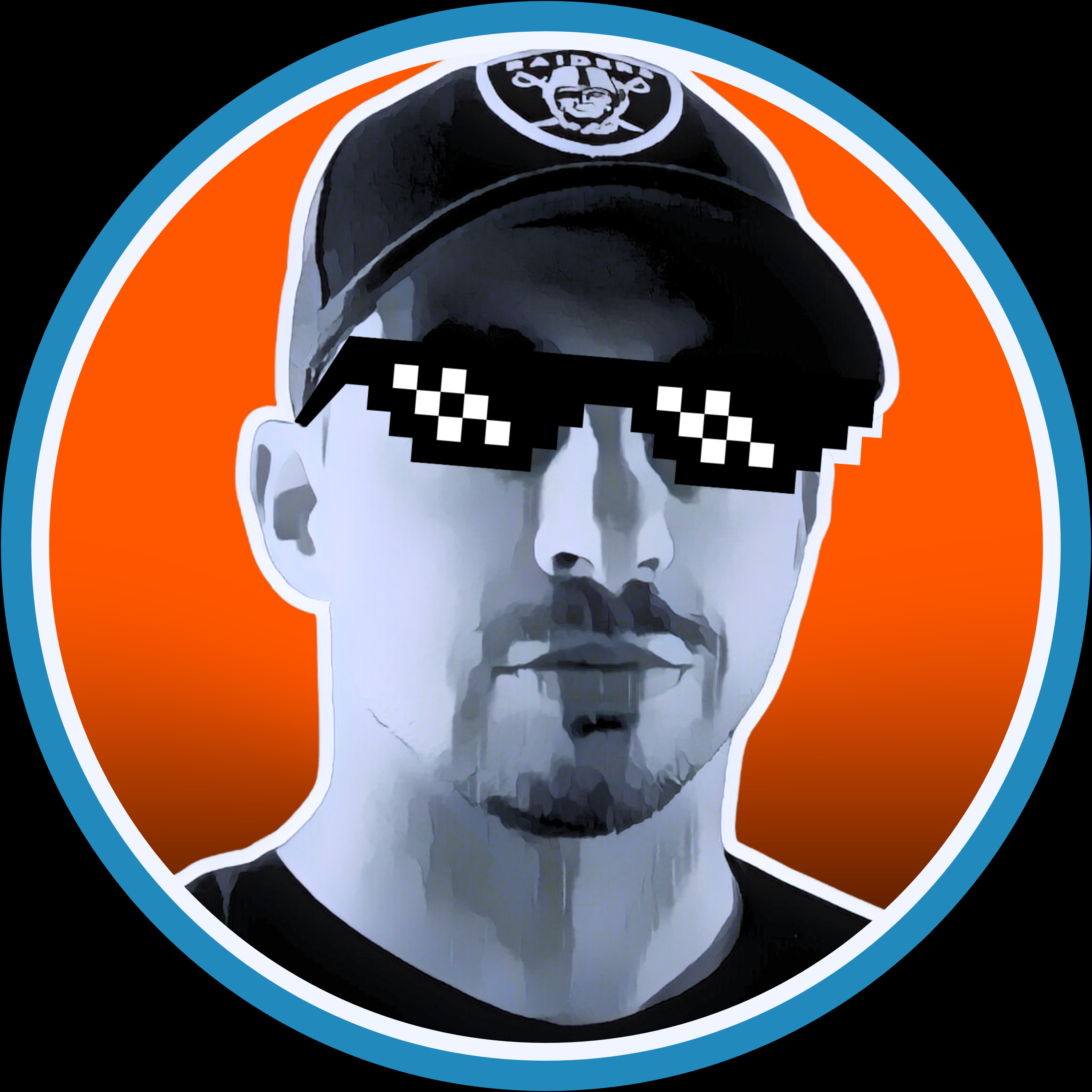 Stylized grayscale avatar in cap and pixelated shades on an orange/blue badge; branding for Empaths Academy by MC JuCovos, the #1 online school for chosen empaths. YouTube: MC JuCovos | Rap for Empaths